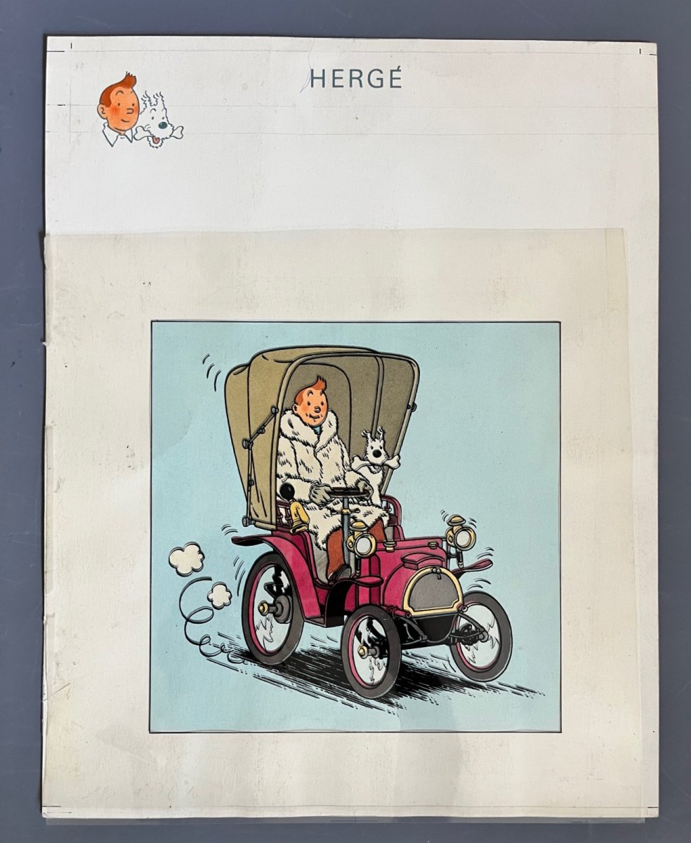 Studios Hergé – Bleu de coloriage original – Voir et Savoir – L’automobile – 1978